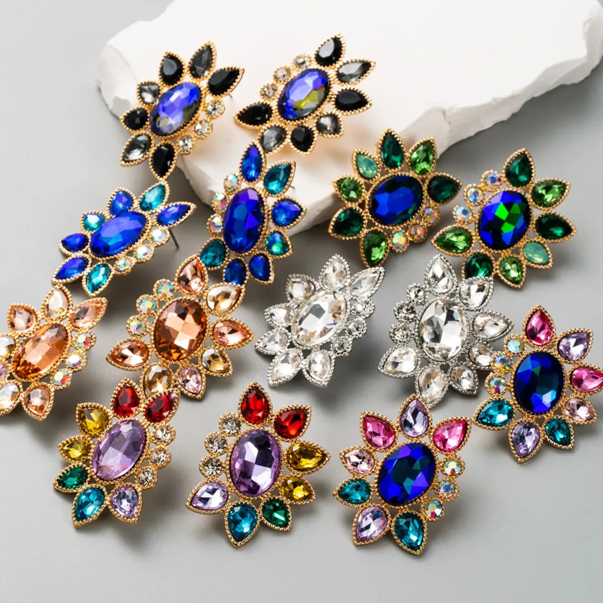 1 Pair Elegant Glam Water Droplets Flower Plating Inlay Alloy Rhinestones Gold Plated Silver Plated Ear Studs