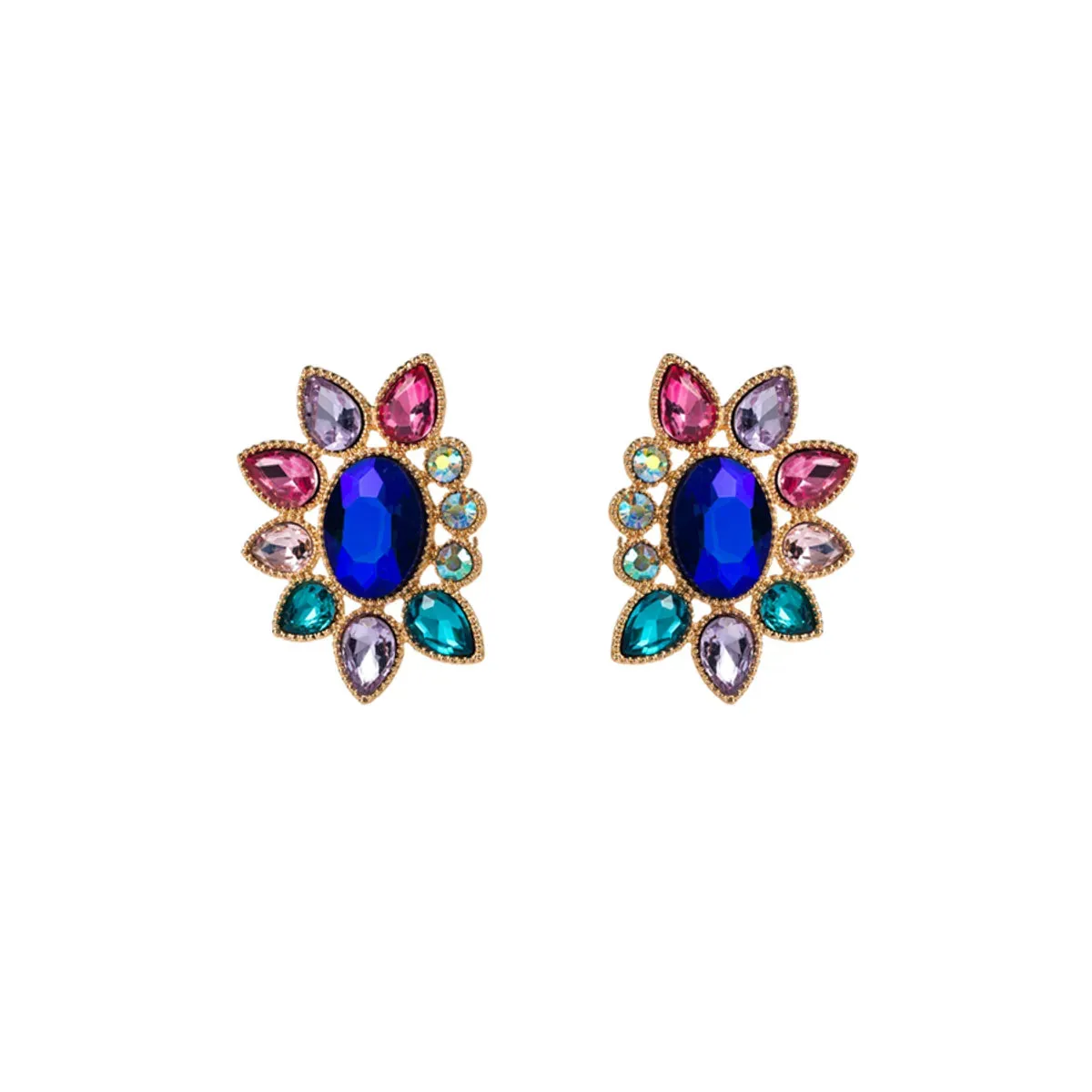 1 Pair Elegant Glam Water Droplets Flower Plating Inlay Alloy Rhinestones Gold Plated Silver Plated Ear Studs