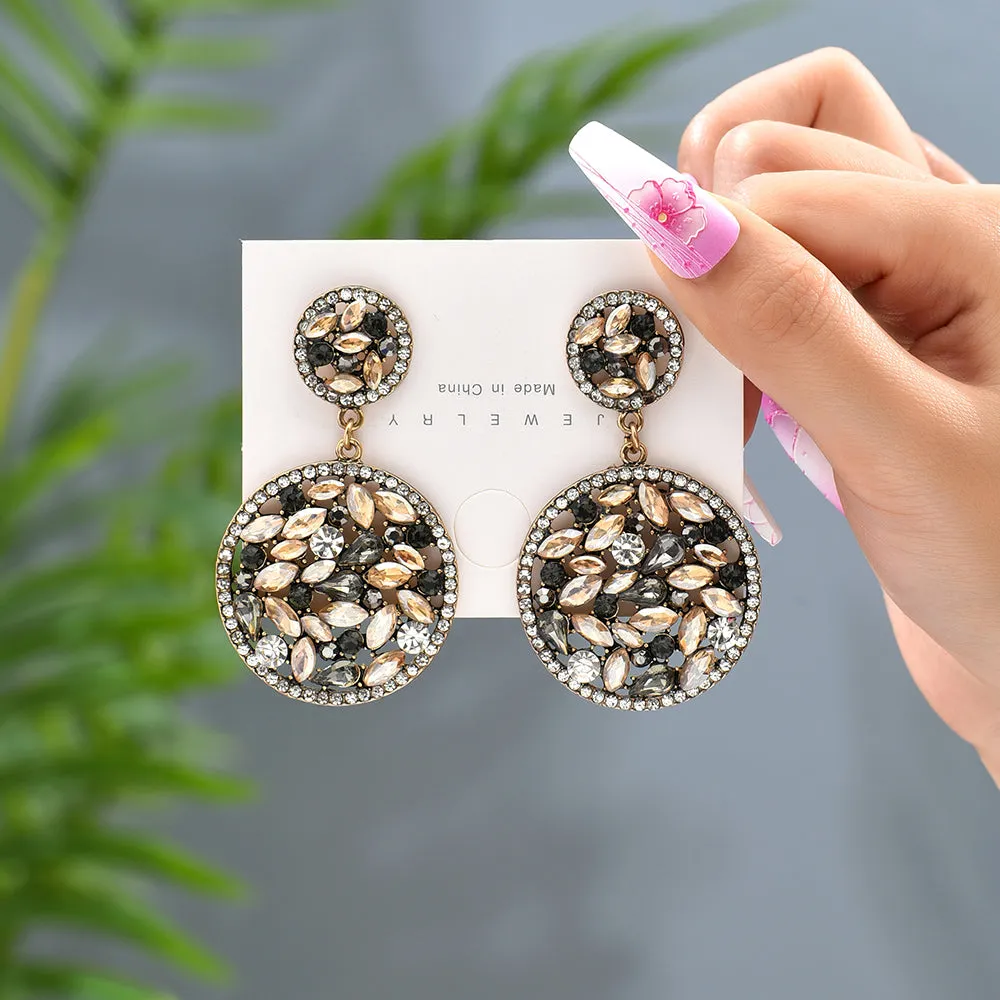 1 Pair Elegant Retro Round Oval Plating Inlay Zinc Alloy Rhinestones Drop Earrings