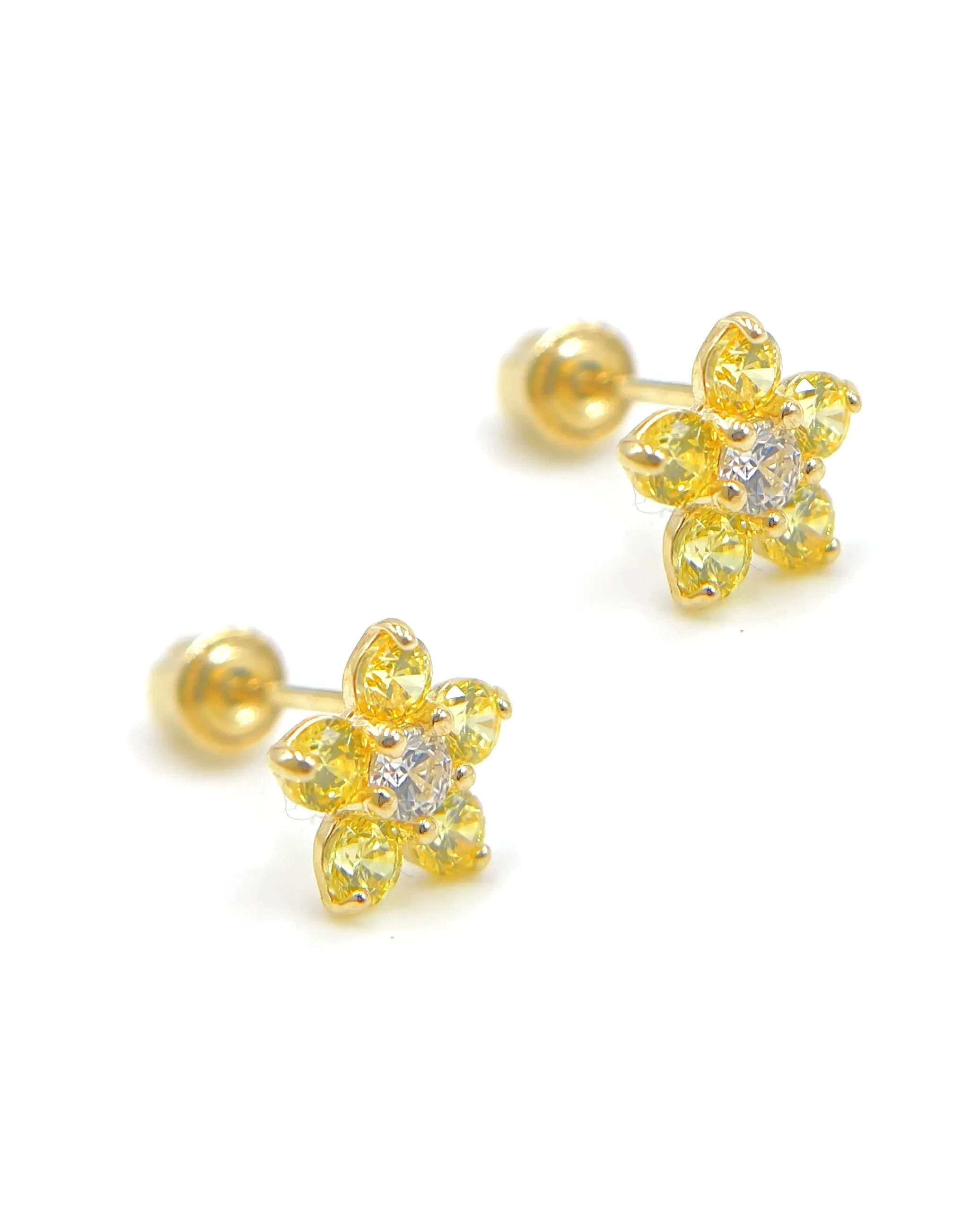 14k Yellow Gold Birthday Flower Earrings with Five Petals - November