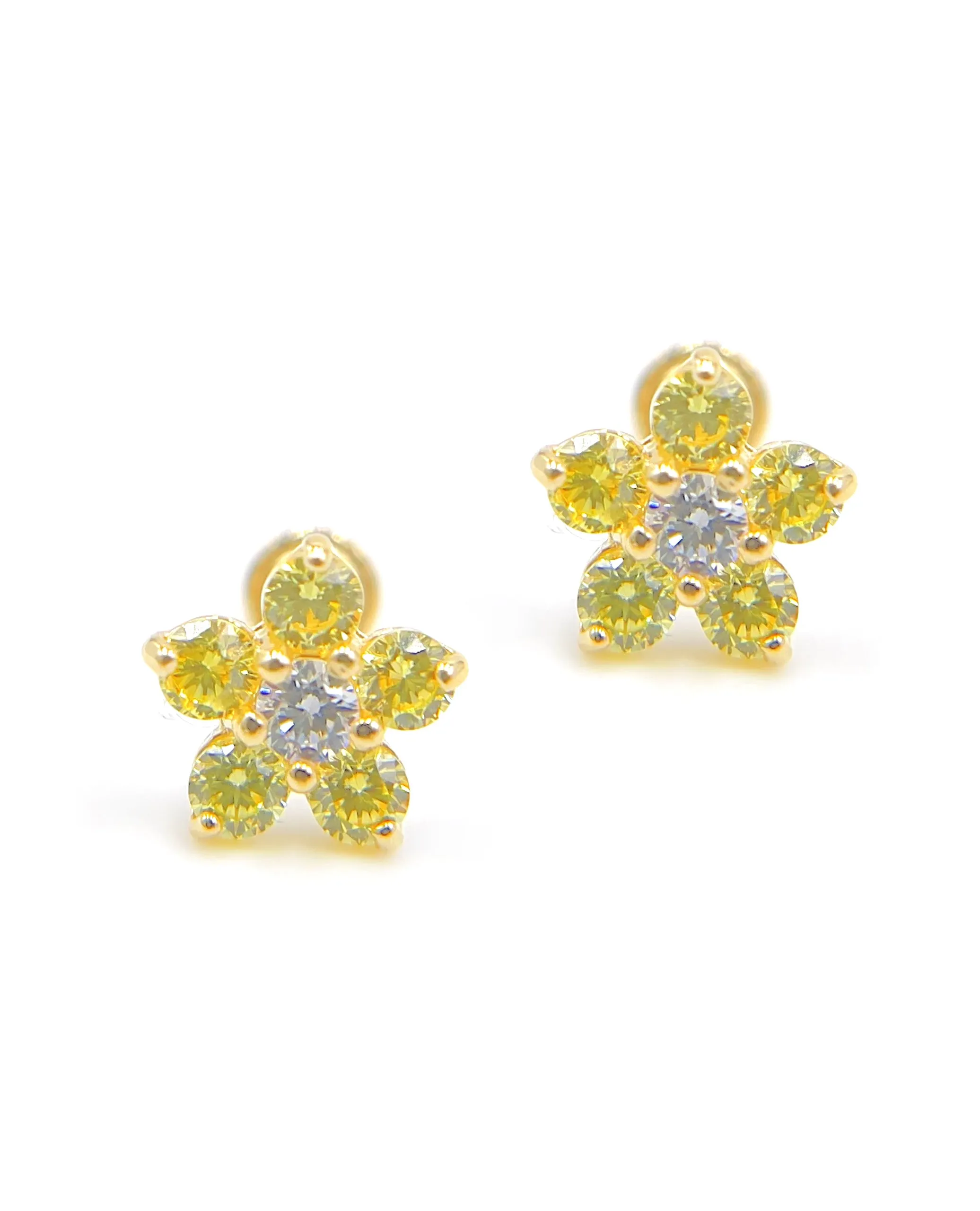 14k Yellow Gold Birthday Flower Earrings with Five Petals - November