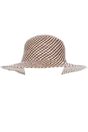 1990s Vintage Brown and White Patterned Woven Straw Hat