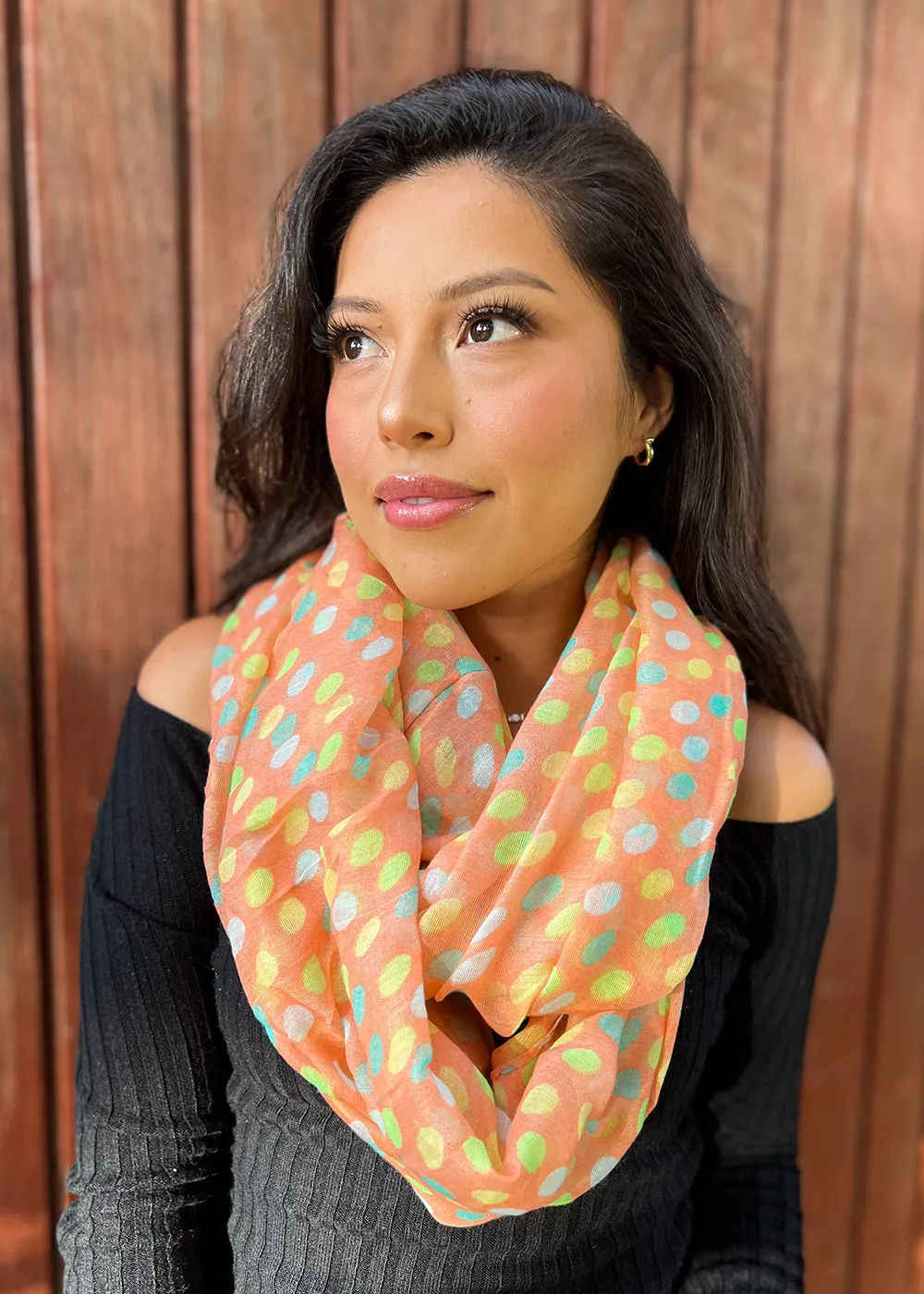 A  Polka Dots Coral Lightweight Scarf