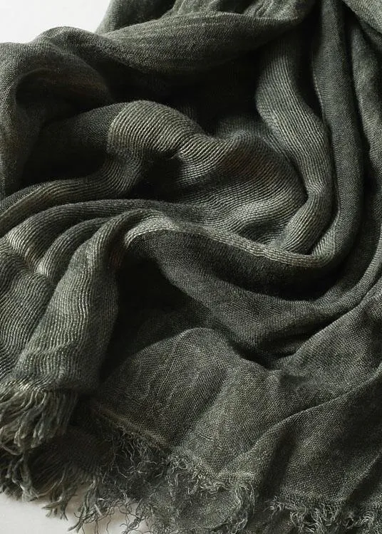 army green Cinched scarf warm vintage cotton linen scarves