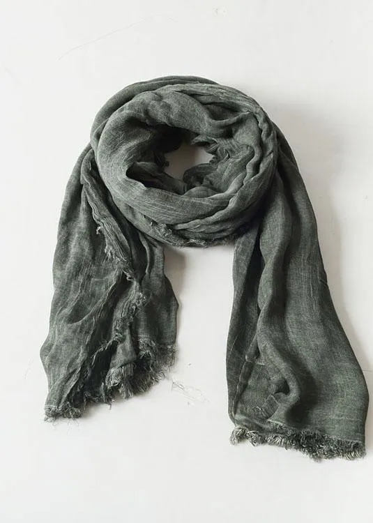 army green Cinched scarf warm vintage cotton linen scarves