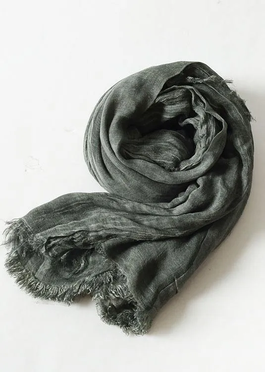 army green Cinched scarf warm vintage cotton linen scarves