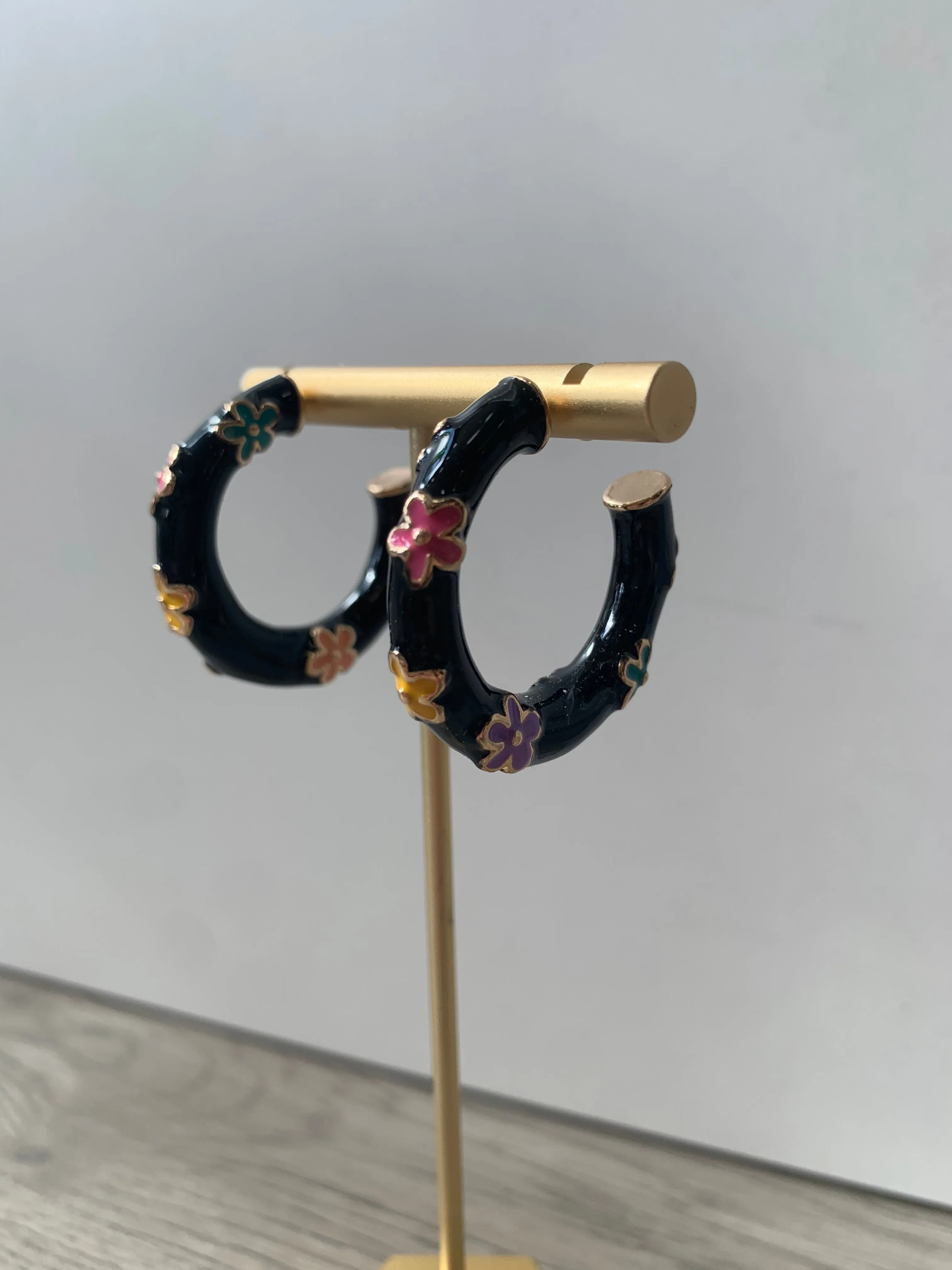 Black Colorful Flower Hoops