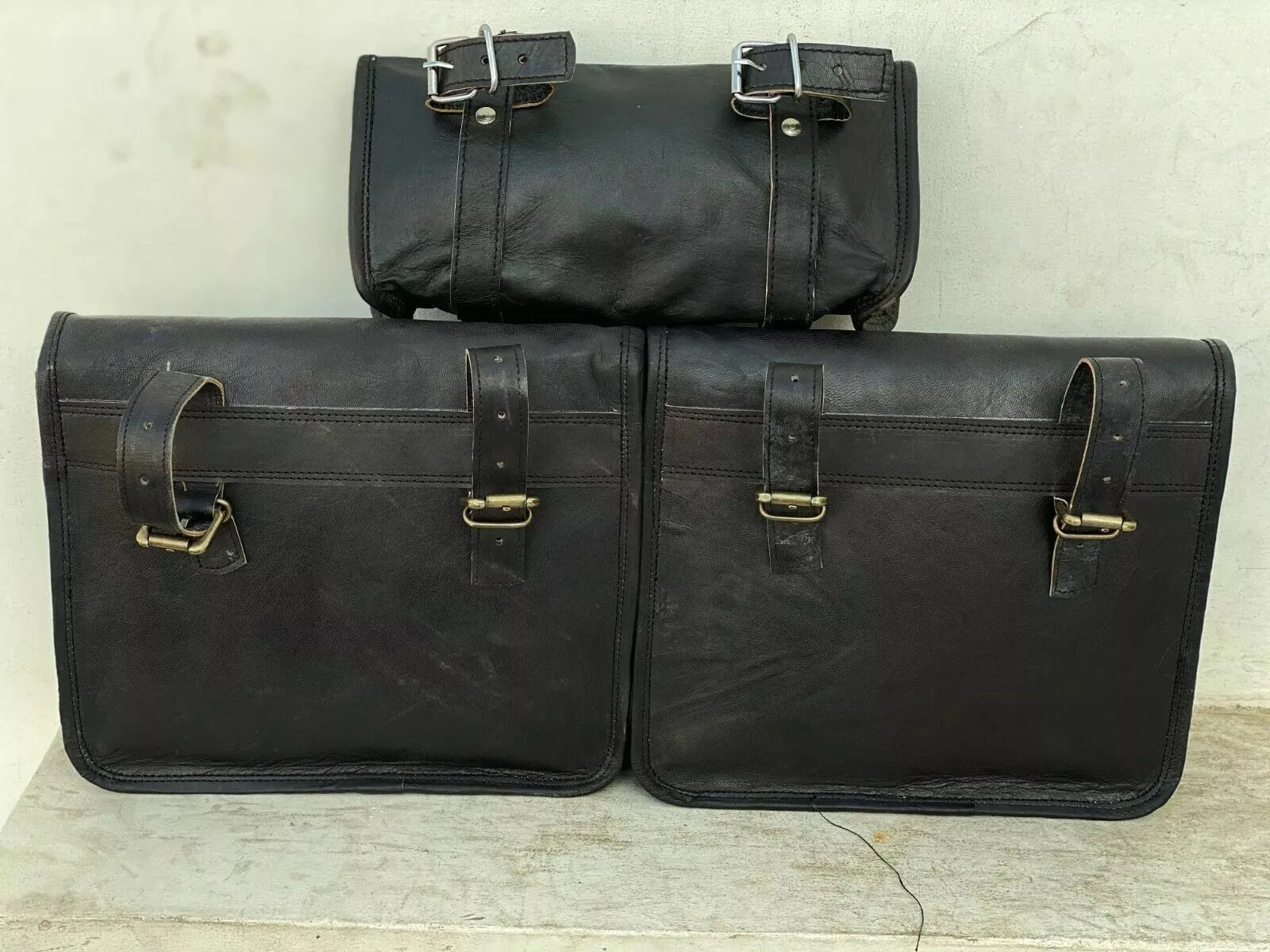 black leather bike panniers