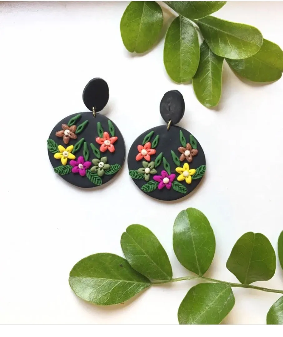 Black Mexican Floral dangles