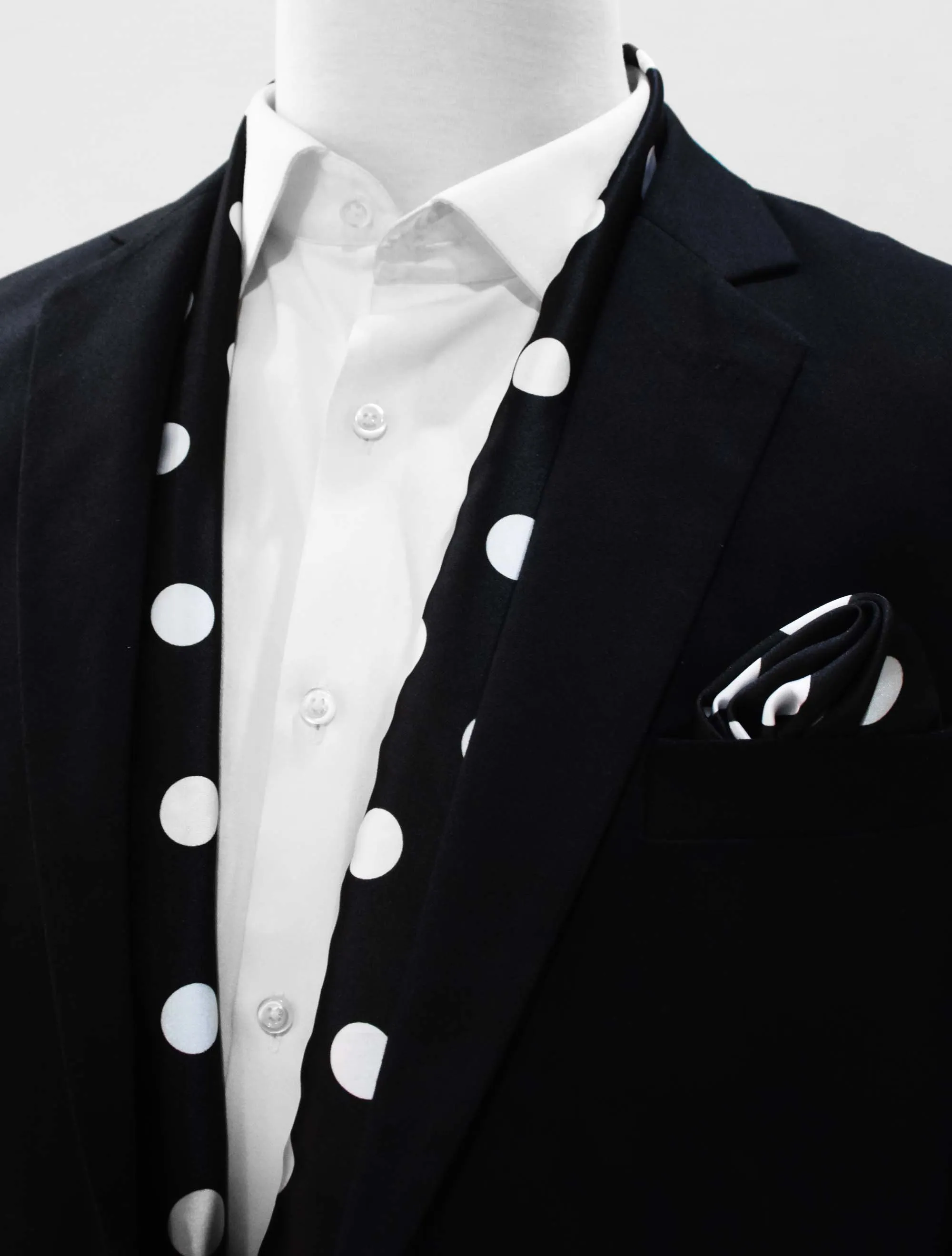 Black Midi Polka Dot Silk Scarf And Pocket Square Set