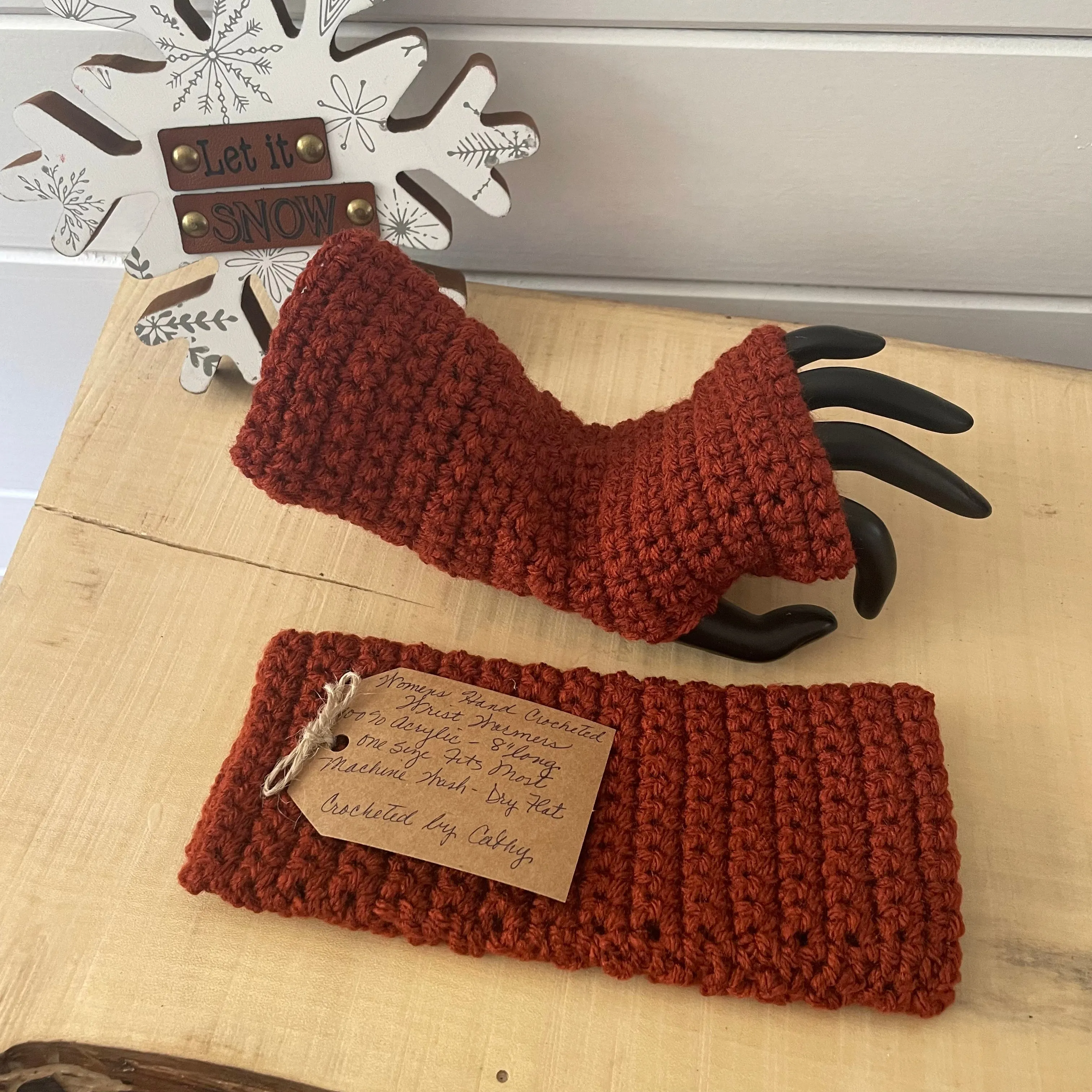 Brick Red Texting Fingerless Gloves Crochet Knit Fall Winter Gaming Hiking Walking Camping Wrist Warmers Outdoor Handmade Fashion Gift Women Accessory