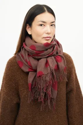 Brown & Red Polka Dot Wool Scarf