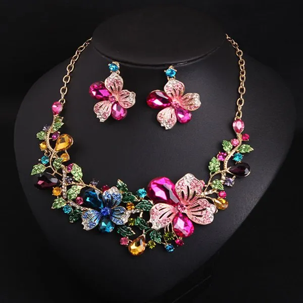 Cheap Faux Crystal Flower Necklace and Earrings