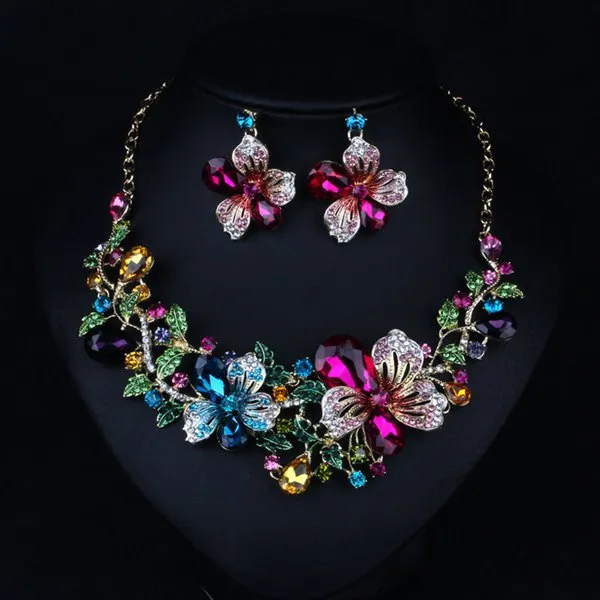 Cheap Faux Crystal Flower Necklace and Earrings