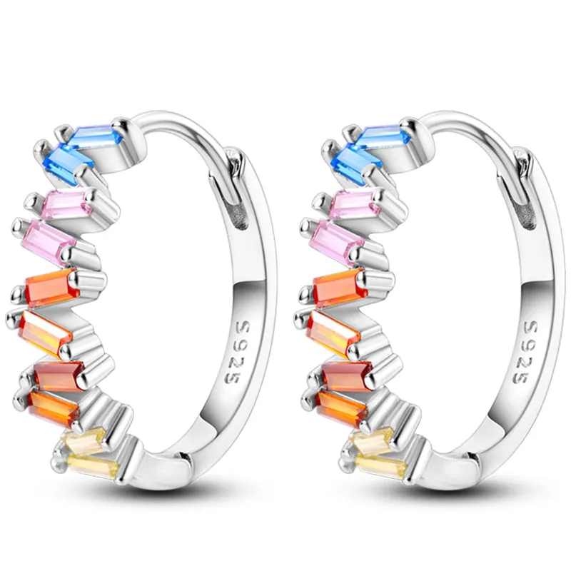 Classic  Earrings 925 Sterling Silver Colorful CZ Hoop Earrings for Women Birthday Party Wedding Engagemen Gift Jewelry