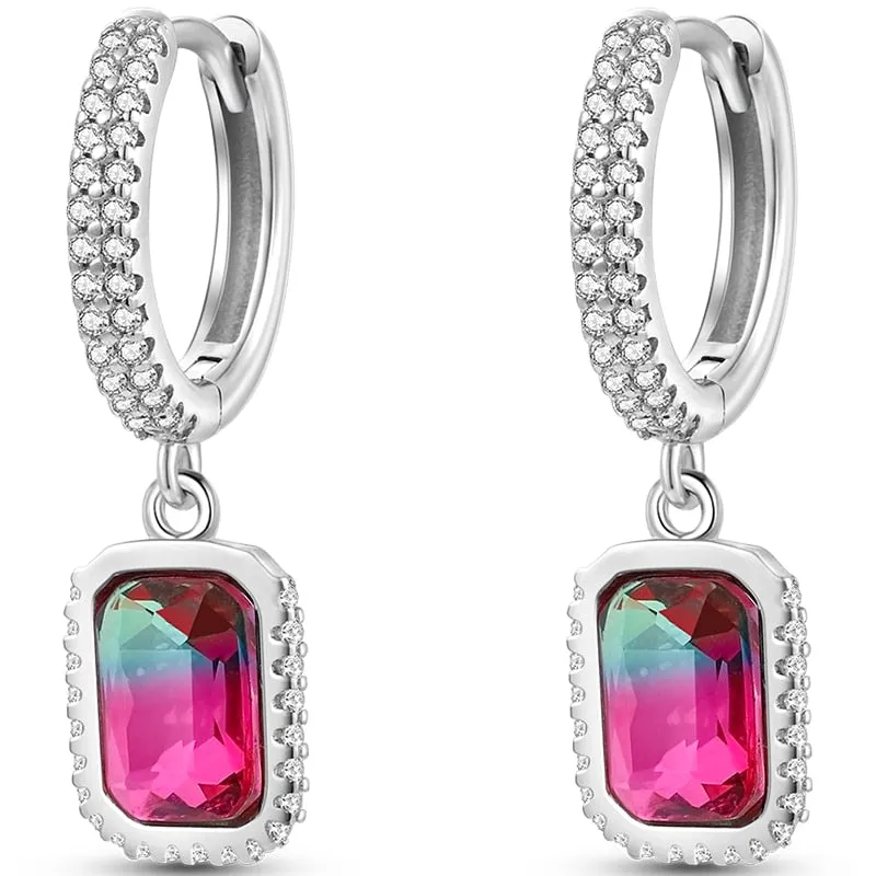 Classic  Earrings 925 Sterling Silver Colorful CZ Hoop Earrings for Women Birthday Party Wedding Engagemen Gift Jewelry