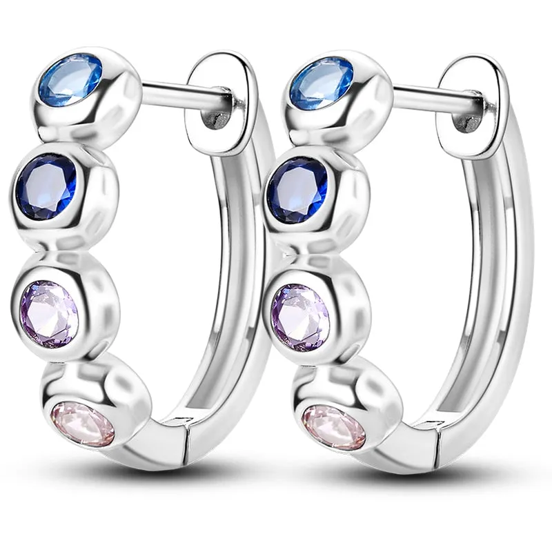 Classic  Earrings 925 Sterling Silver Colorful CZ Hoop Earrings for Women Birthday Party Wedding Engagemen Gift Jewelry