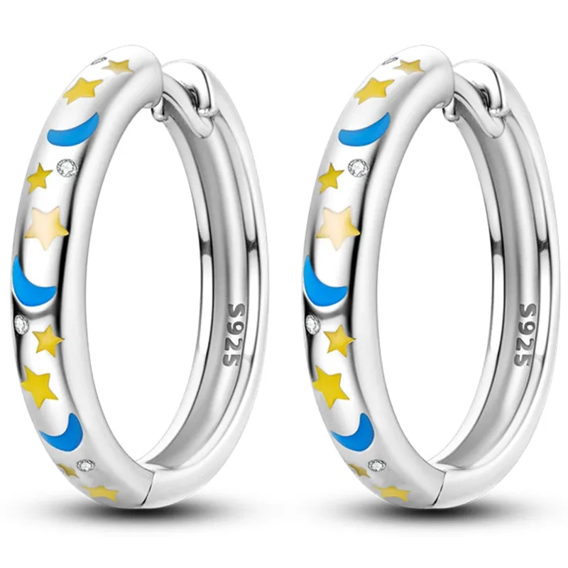 Classic  Earrings 925 Sterling Silver Colorful CZ Hoop Earrings for Women Birthday Party Wedding Engagemen Gift Jewelry