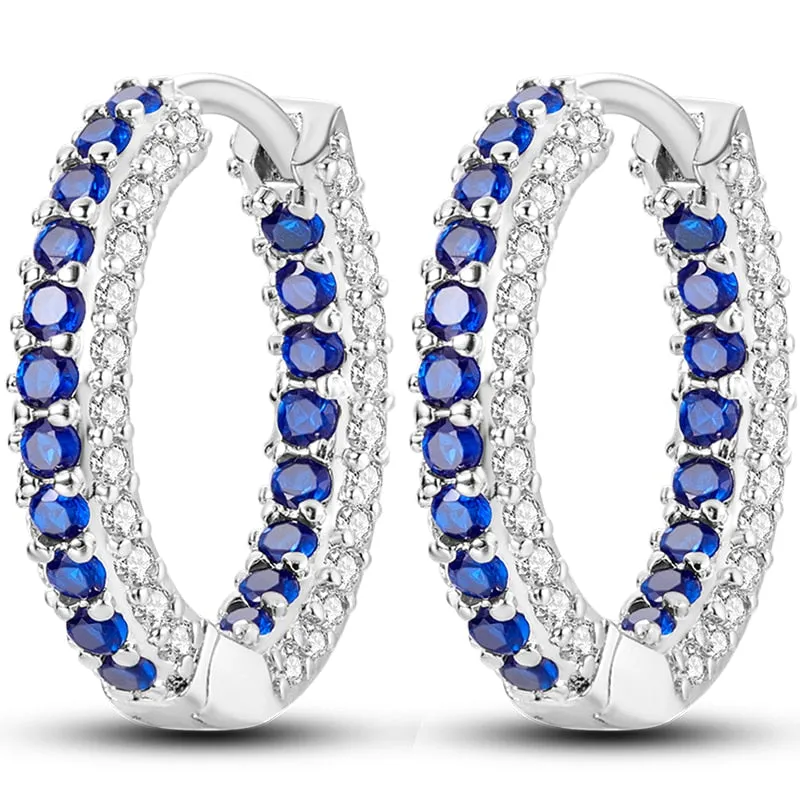 Classic  Earrings 925 Sterling Silver Colorful CZ Hoop Earrings for Women Birthday Party Wedding Engagemen Gift Jewelry