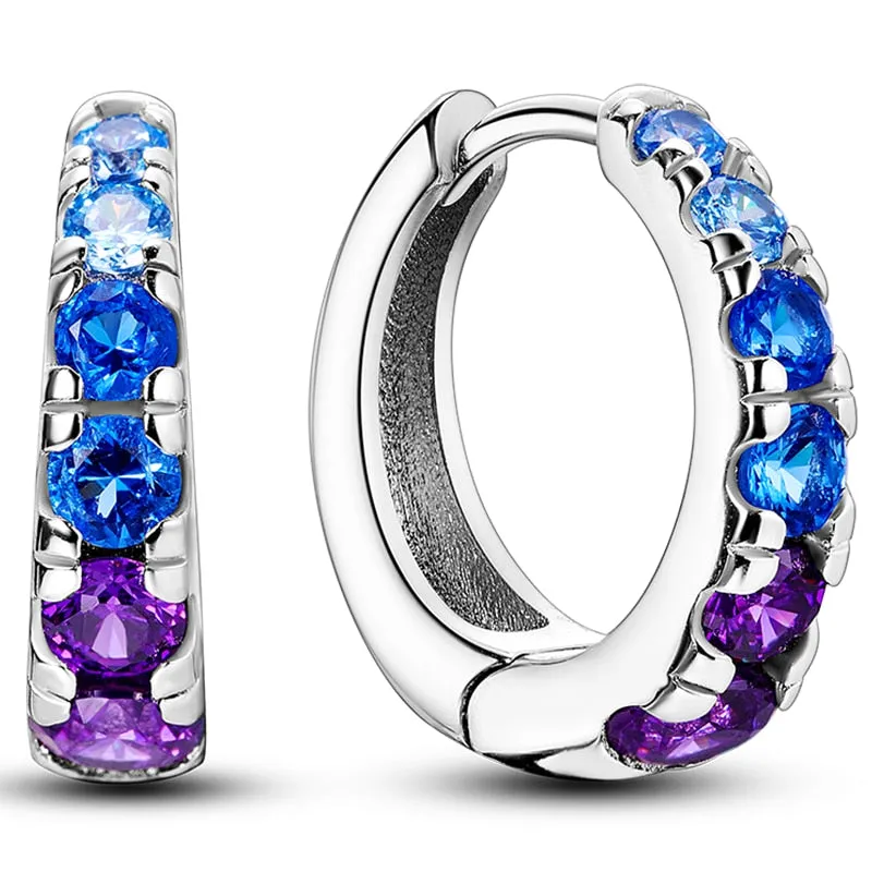 Classic  Earrings 925 Sterling Silver Colorful CZ Hoop Earrings for Women Birthday Party Wedding Engagemen Gift Jewelry