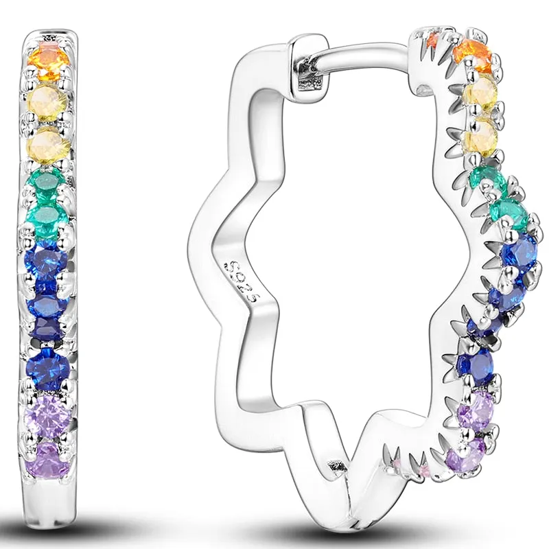 Classic  Earrings 925 Sterling Silver Colorful CZ Hoop Earrings for Women Birthday Party Wedding Engagemen Gift Jewelry