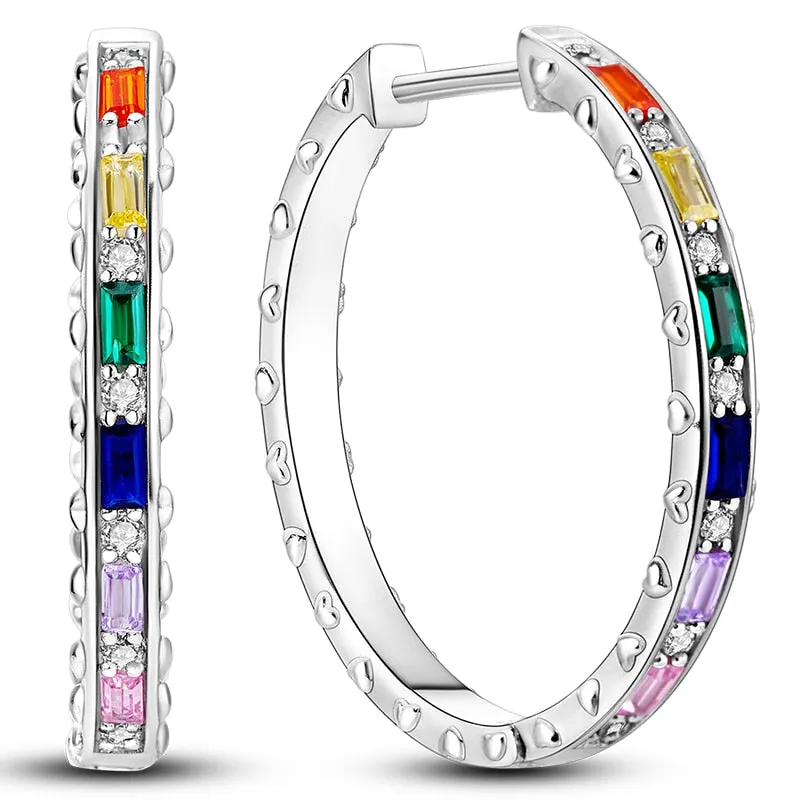 Classic  Earrings 925 Sterling Silver Colorful CZ Hoop Earrings for Women Birthday Party Wedding Engagemen Gift Jewelry