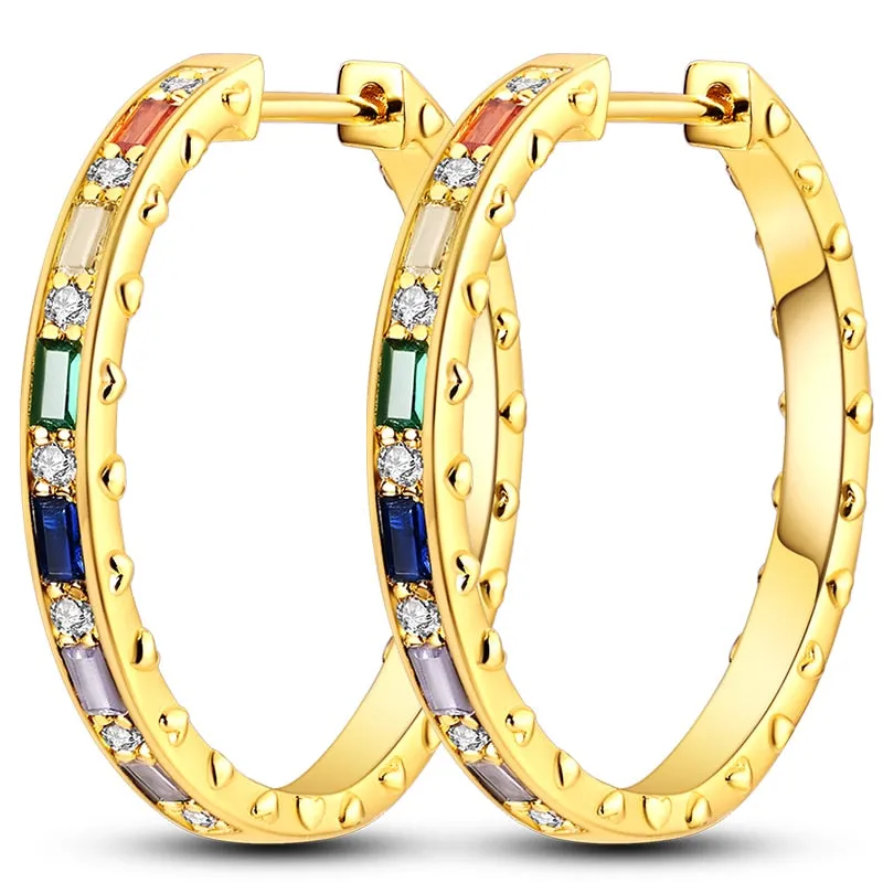 Classic  Earrings 925 Sterling Silver Colorful CZ Hoop Earrings for Women Birthday Party Wedding Engagemen Gift Jewelry