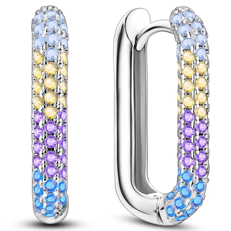 Classic  Earrings 925 Sterling Silver Colorful CZ Hoop Earrings for Women Birthday Party Wedding Engagemen Gift Jewelry