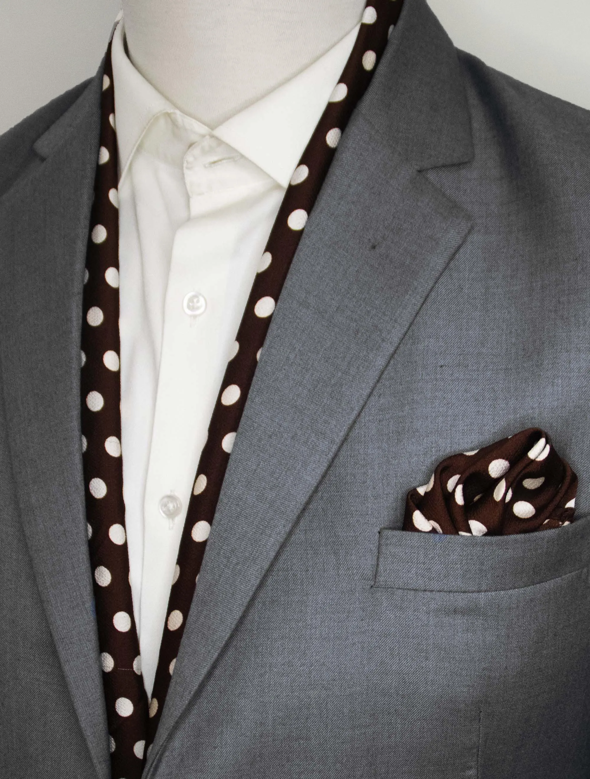 Coffee Base Polka - Silk Scarf & Pocket Square Set