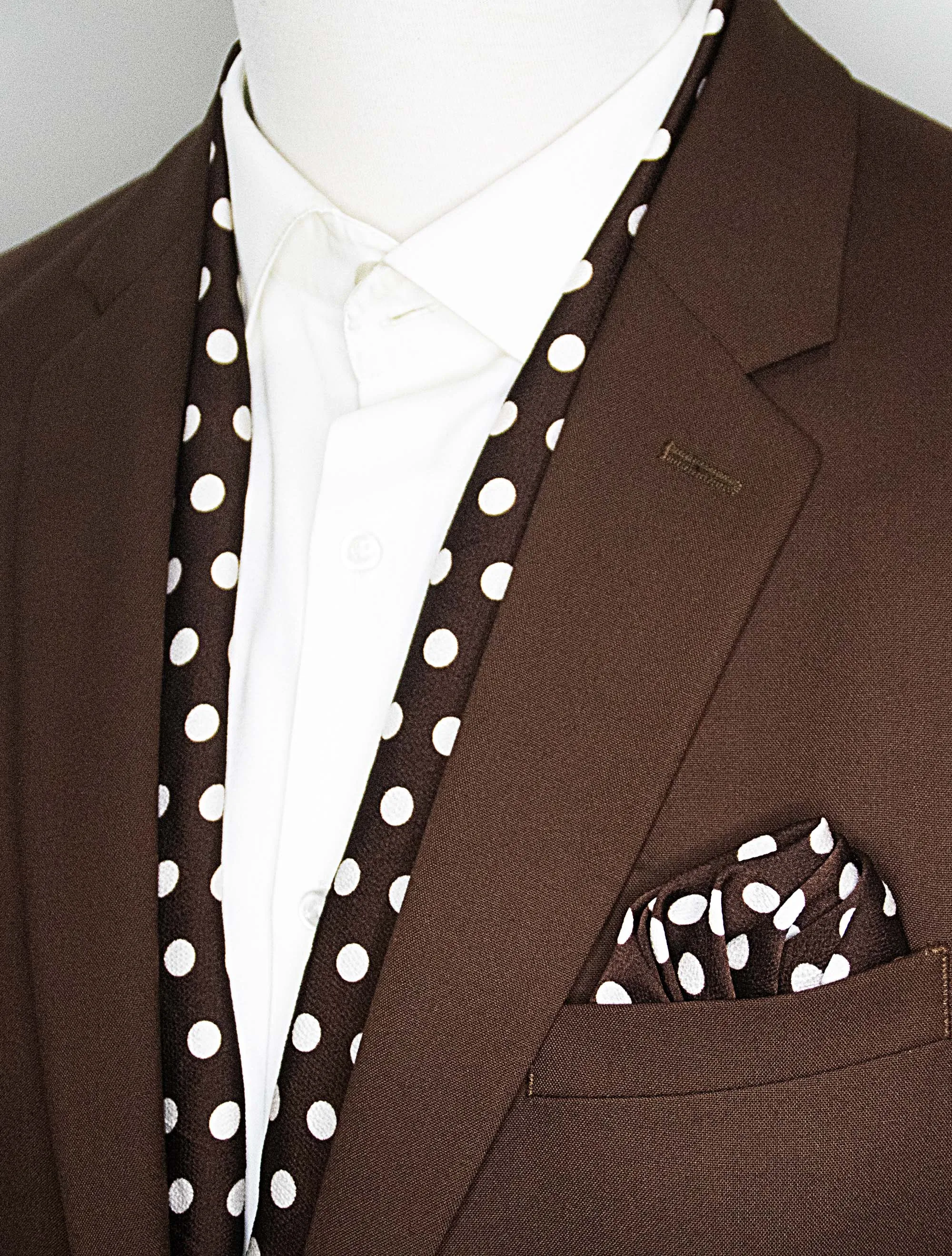 Coffee Base Polka - Silk Scarf & Pocket Square Set