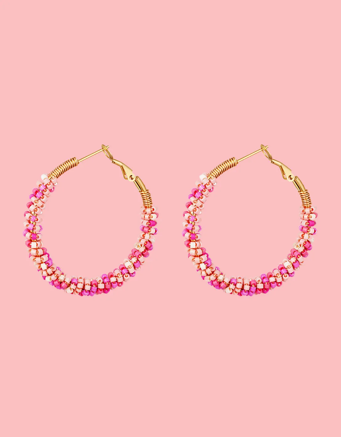 Colorful beads large hoops earrings