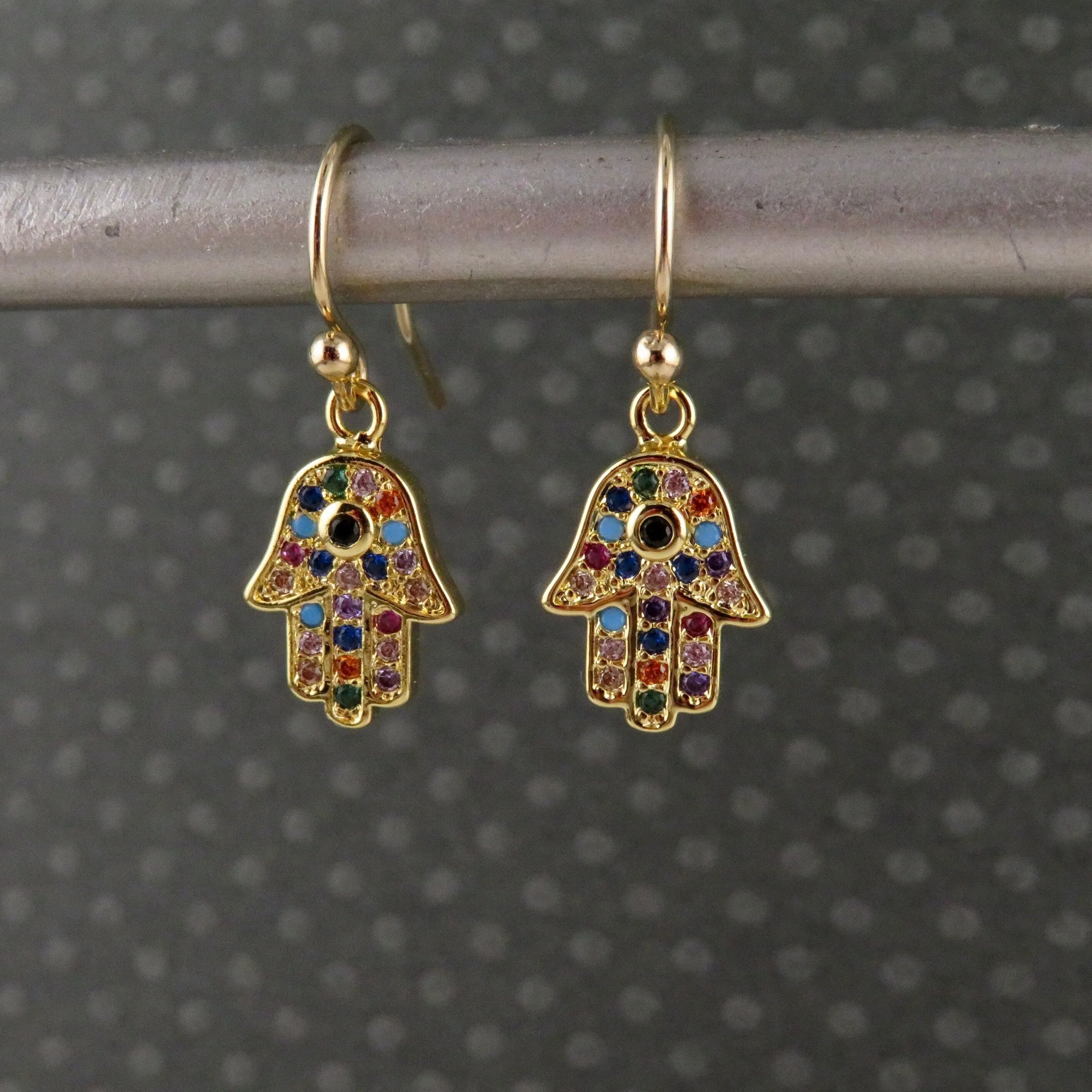 Colorful Gold Hamsa Earrings