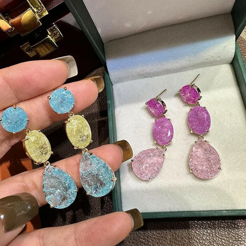 Colorful Sparkling Ice Flower Cut Earrings Full of Diamonds