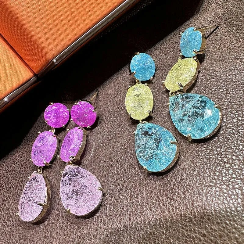 Colorful Sparkling Ice Flower Cut Earrings Full of Diamonds