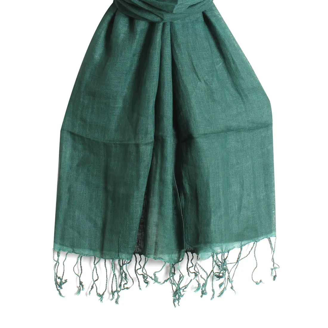 CONTEMPORARY SOLID GREEN LINEN FRINGE SCARF