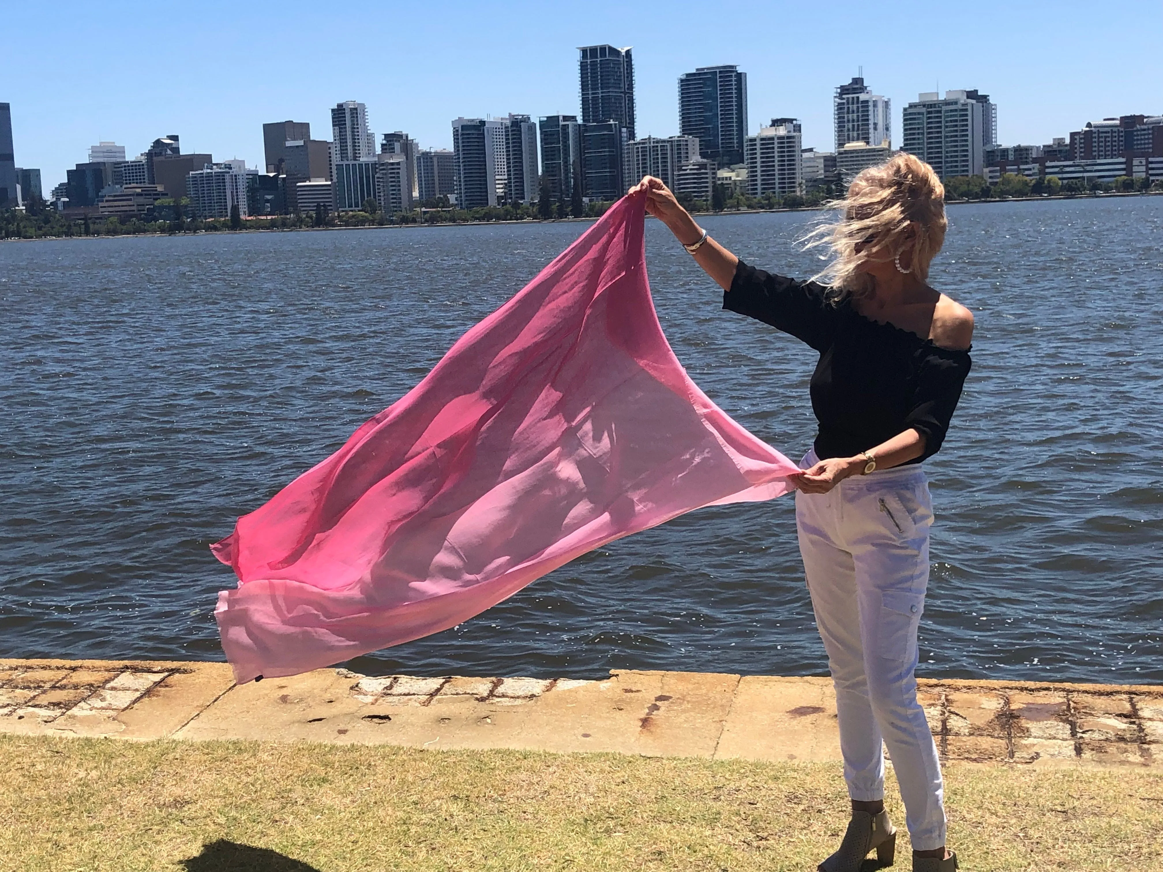 Cotton Linen  Scarf Cerise Pink Ombre