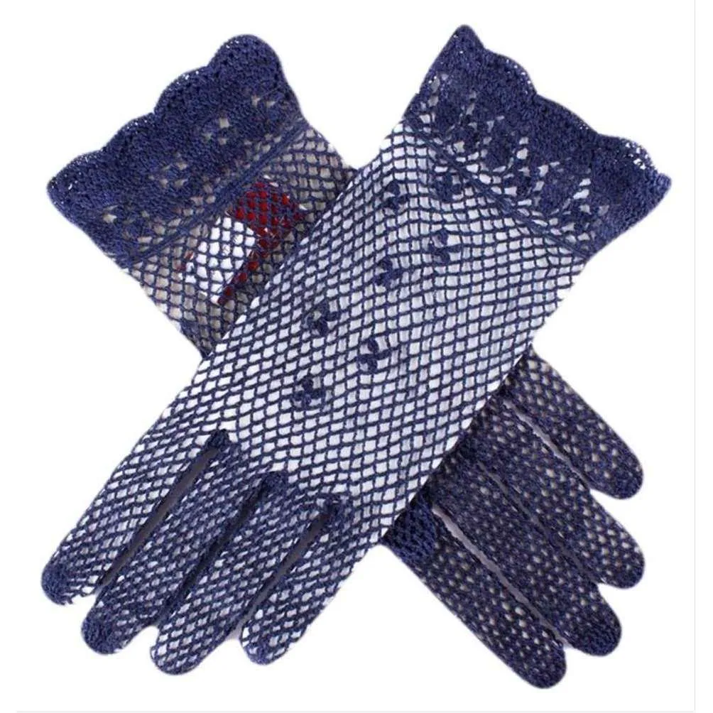 Dents Cotton Crochet Gloves - Navy