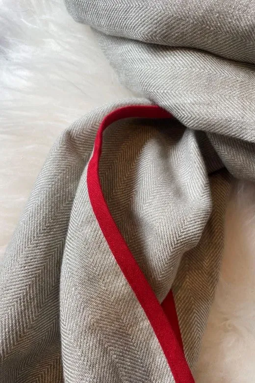 Dove Grey with Red Trim High Five Linen Scarf