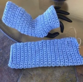 Extra Soft Pastel Baby Blue Writing Tech Fingerless Gloves Crochet Knit Gaming Texting Wrist Warmers