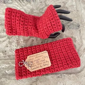 Extra Warm Rusty Salmon Texting Fingerless Gloves Crochet Knit Fall Winter Writing Gaming Tech Wrist Warmers