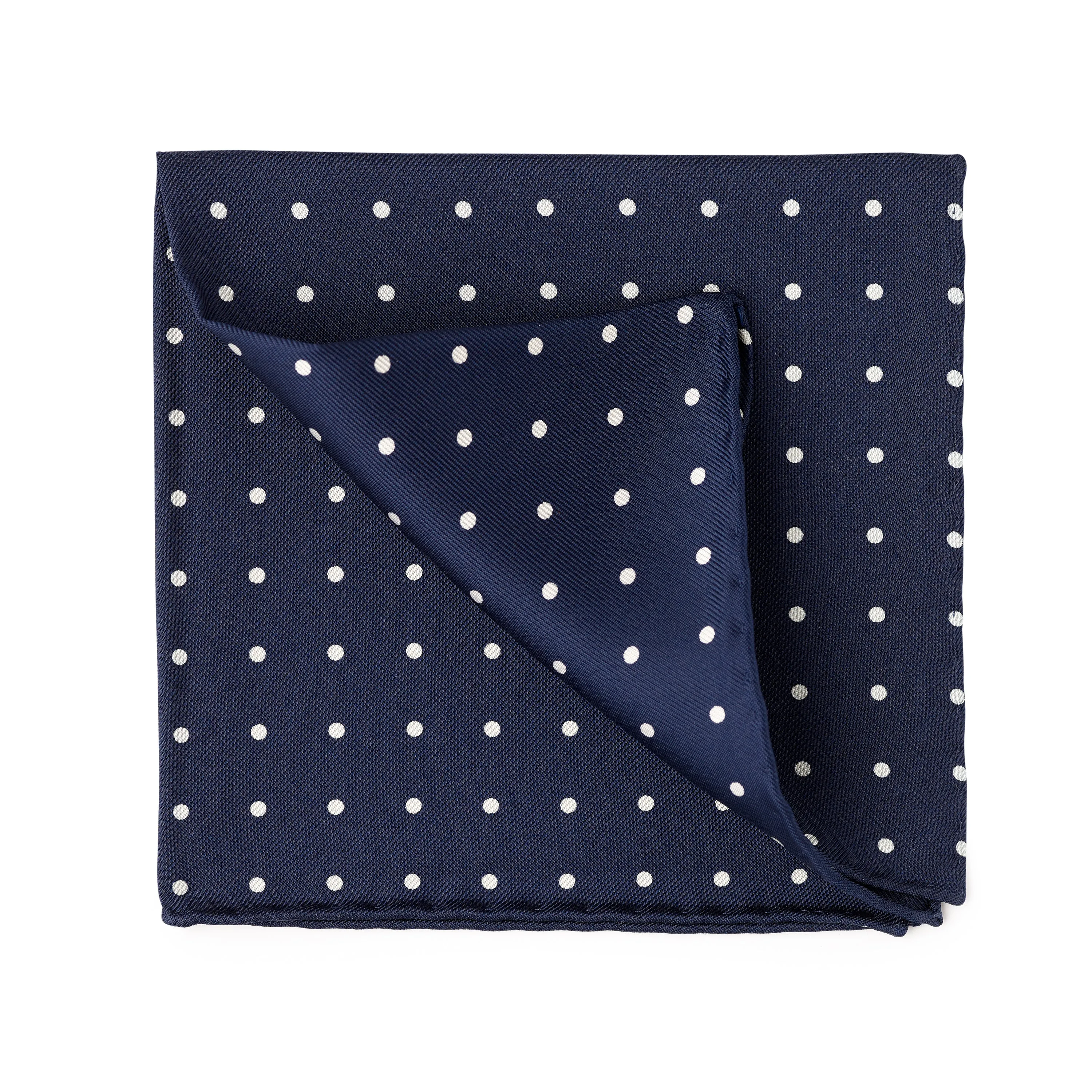 Fox Dark Navy English Polka Dot Silk Pocket Square