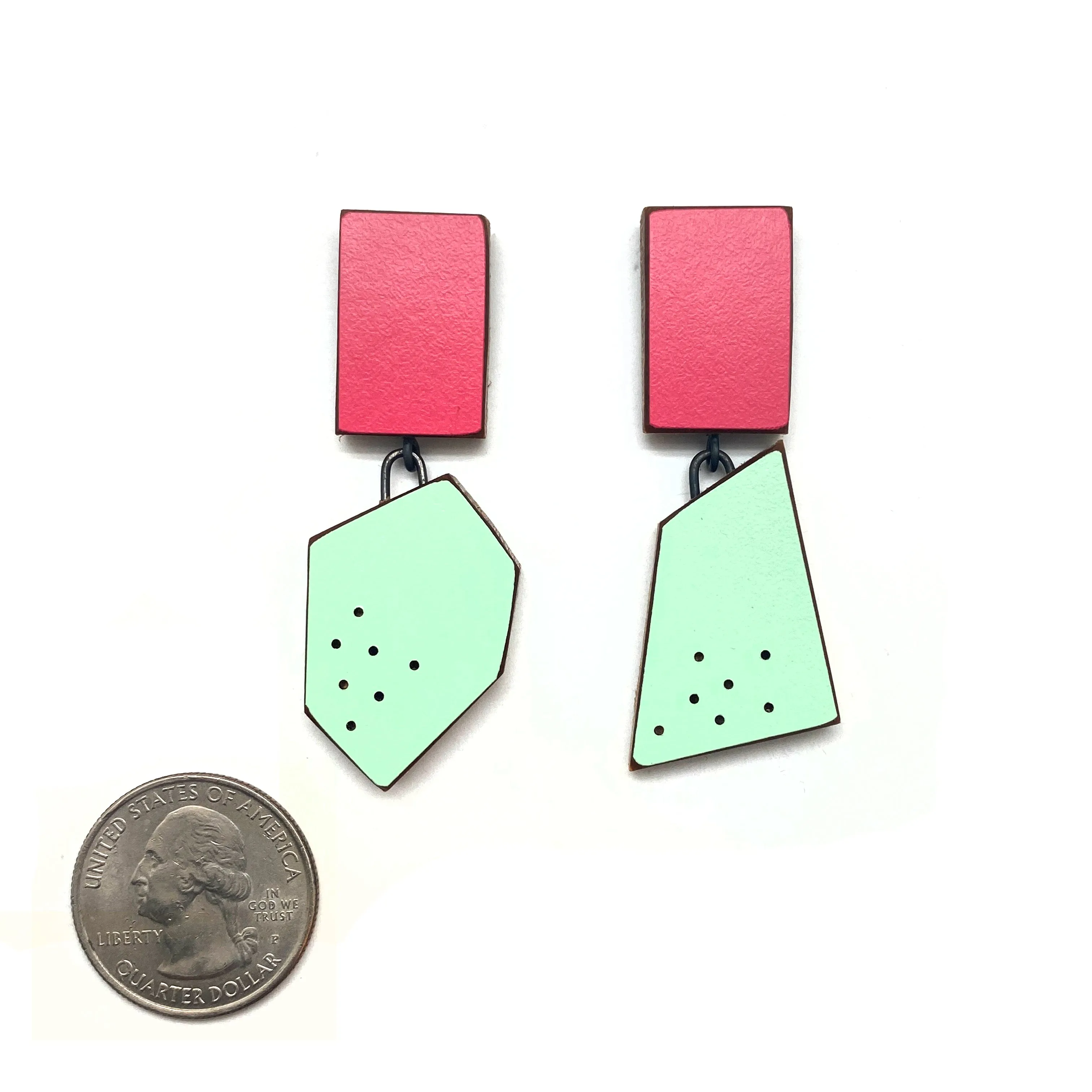 Geometric Earrings -Fuchsia/Mint Green