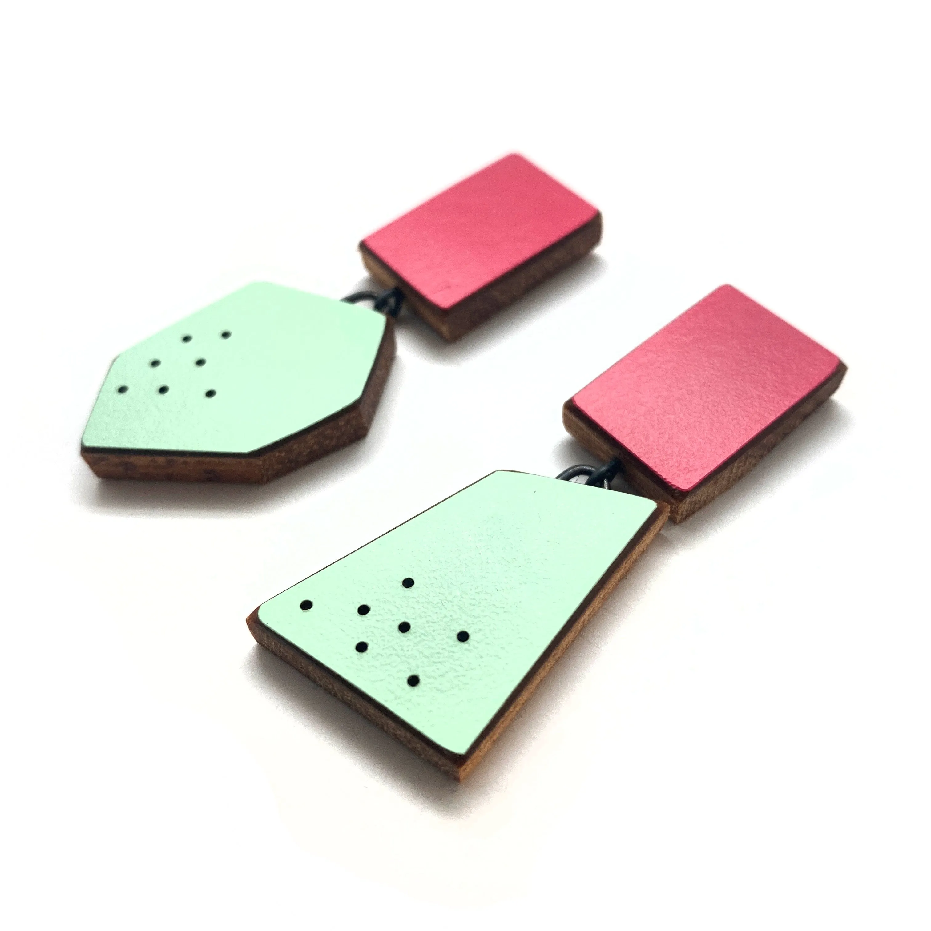 Geometric Earrings -Fuchsia/Mint Green