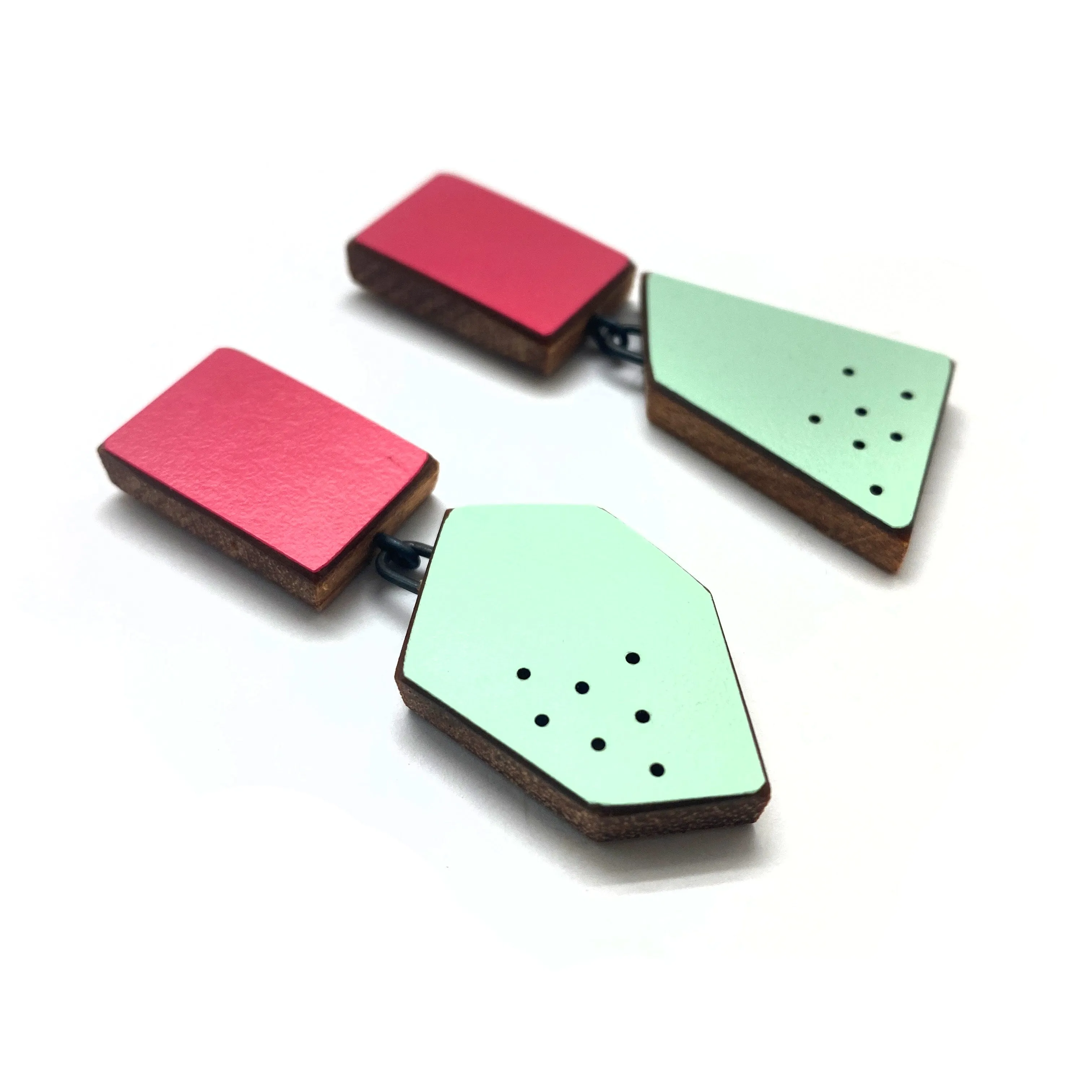 Geometric Earrings -Fuchsia/Mint Green