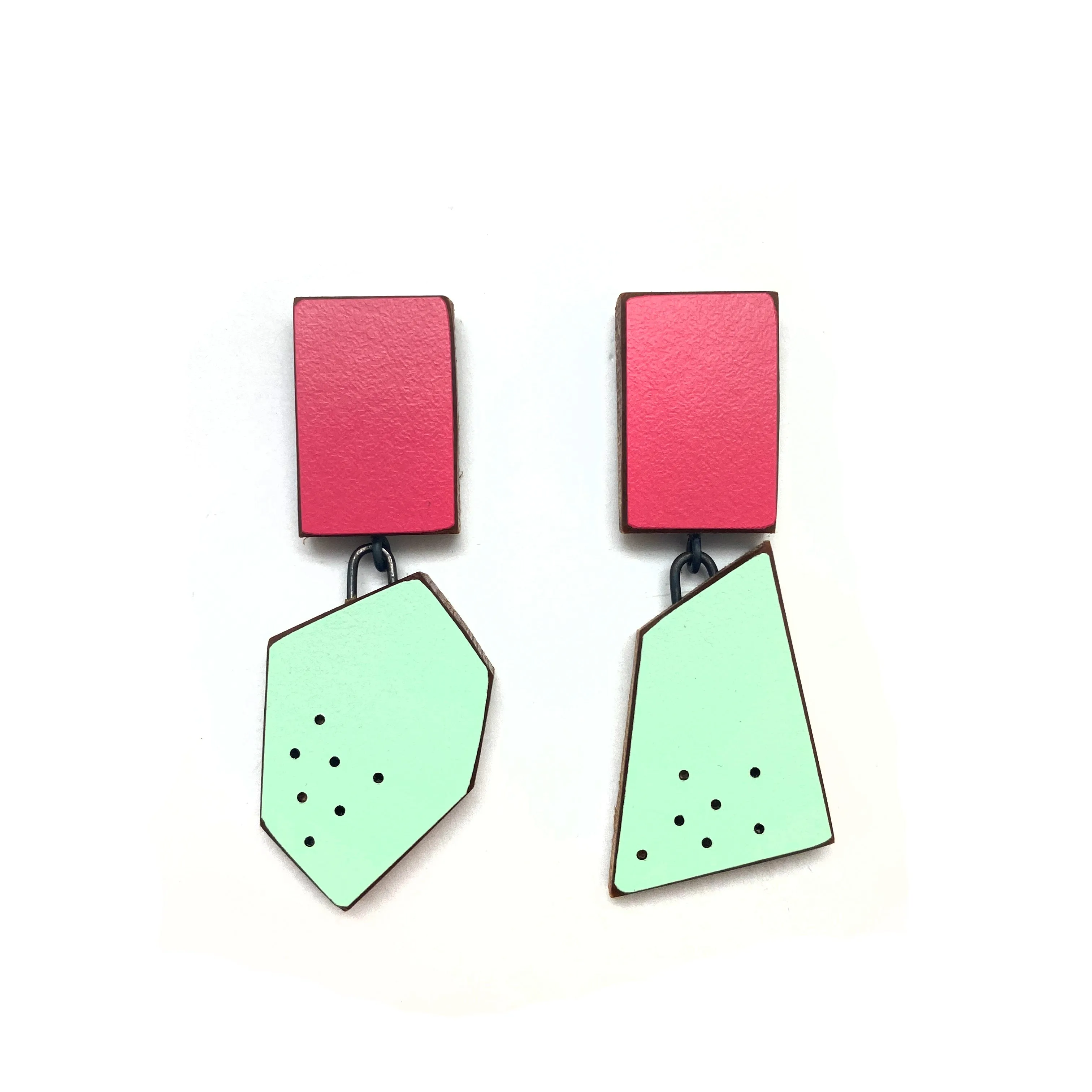 Geometric Earrings -Fuchsia/Mint Green