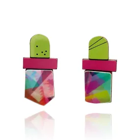 Geometric Earrings - Green, Fuchsia, Multicolor