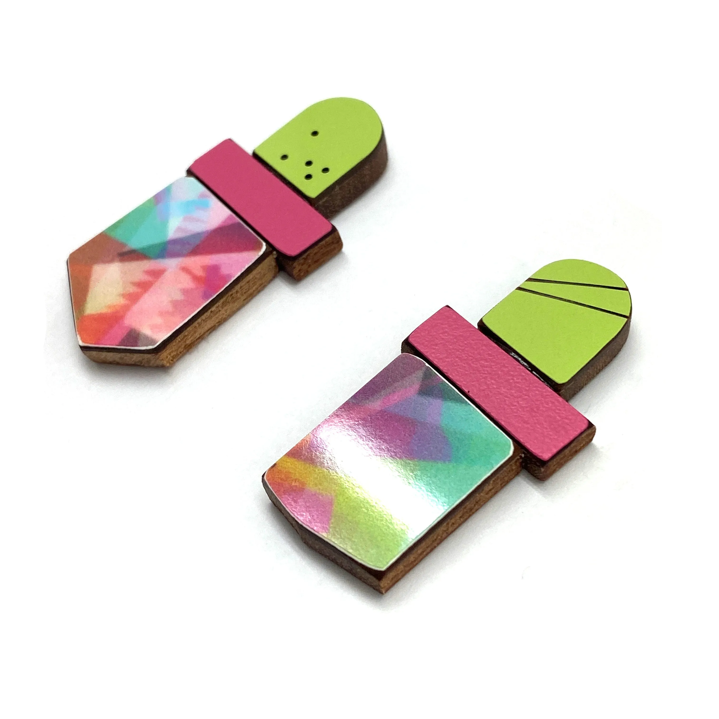 Geometric Earrings - Green, Fuchsia, Multicolor