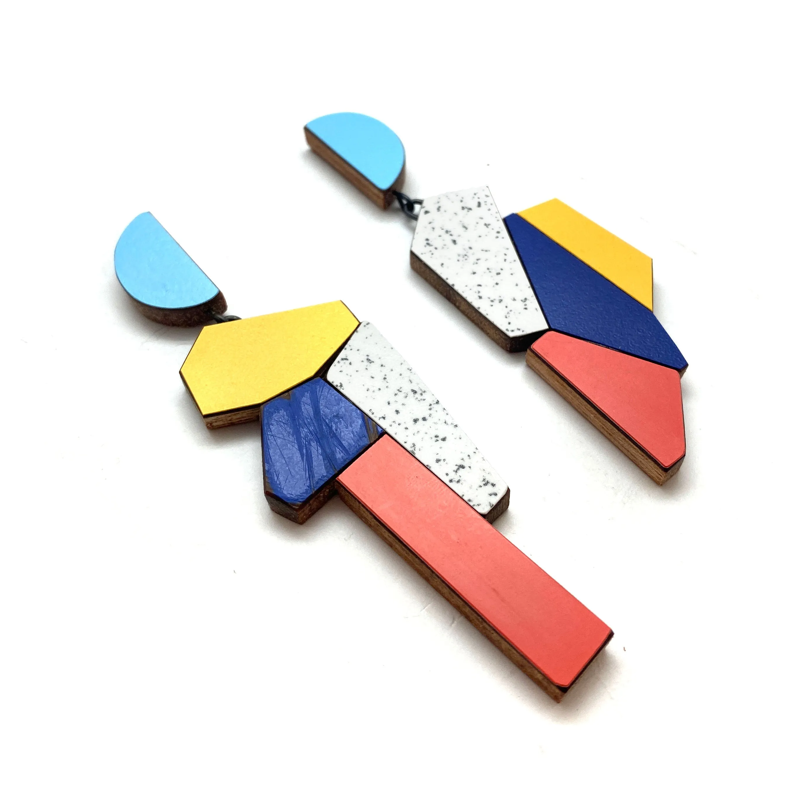 Geometric Earrings - Marbled Primary Colors