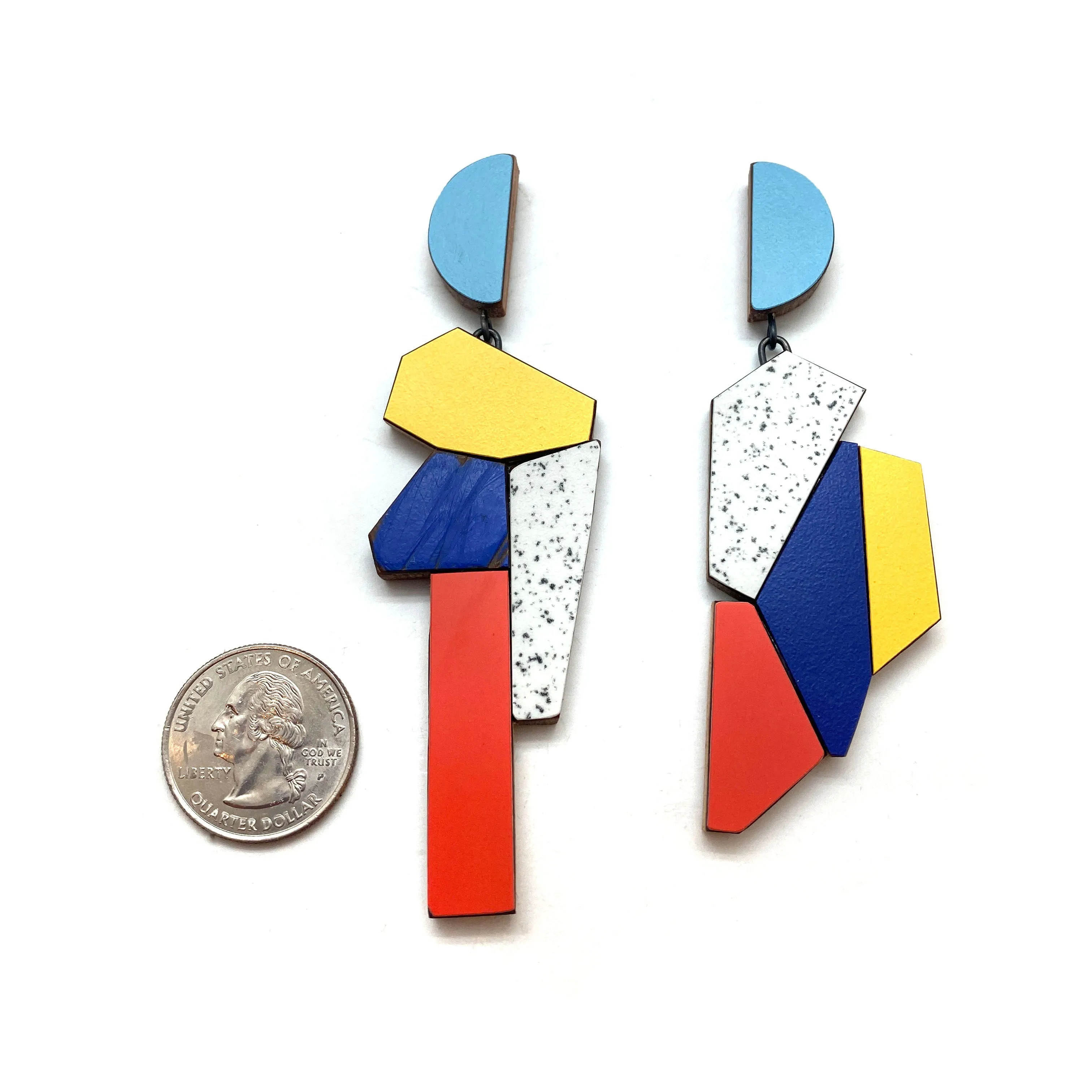 Geometric Earrings - Marbled Primary Colors