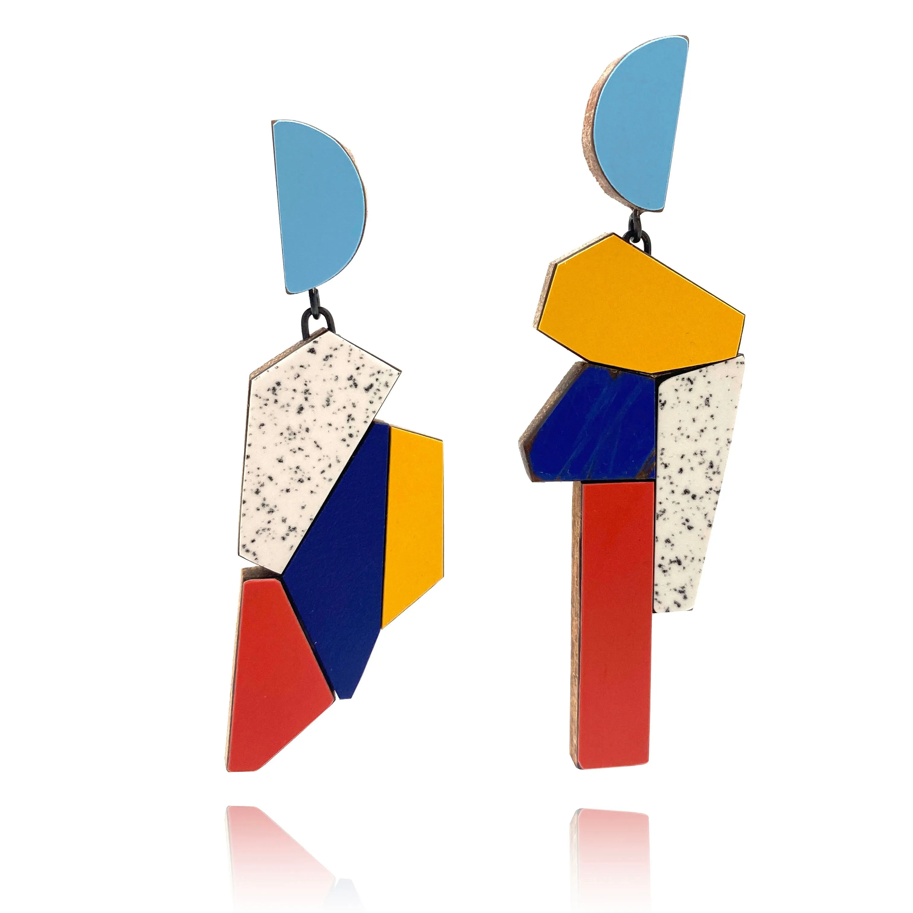 Geometric Earrings - Marbled Primary Colors